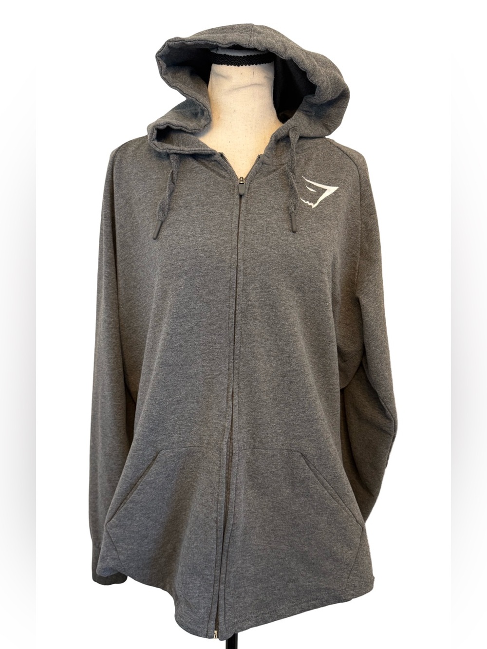 Gymshark Women’s XL Gray Full Zip Hoodie Jacket Logo Athletic Zip Up